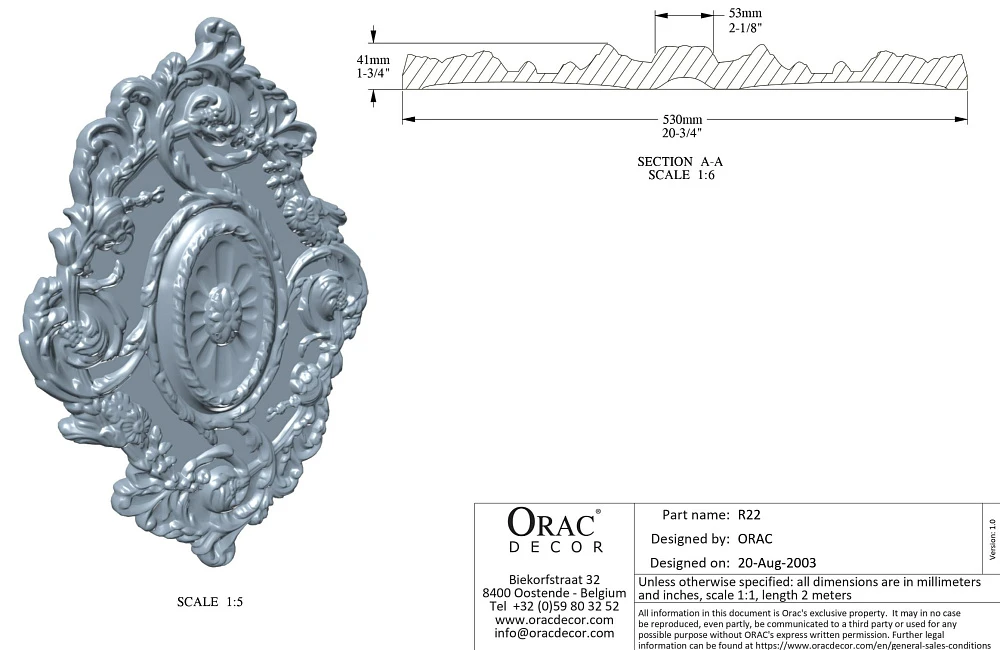 Розетка Orac Decor R22 потолочная 775x36x530