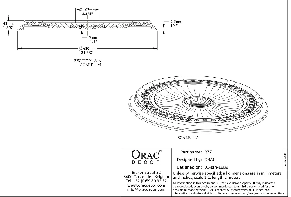 Розетка Orac Decor R77 потолочная D620x42