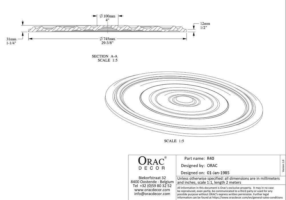 Розетка Orac Decor R40 потолочная D745x31